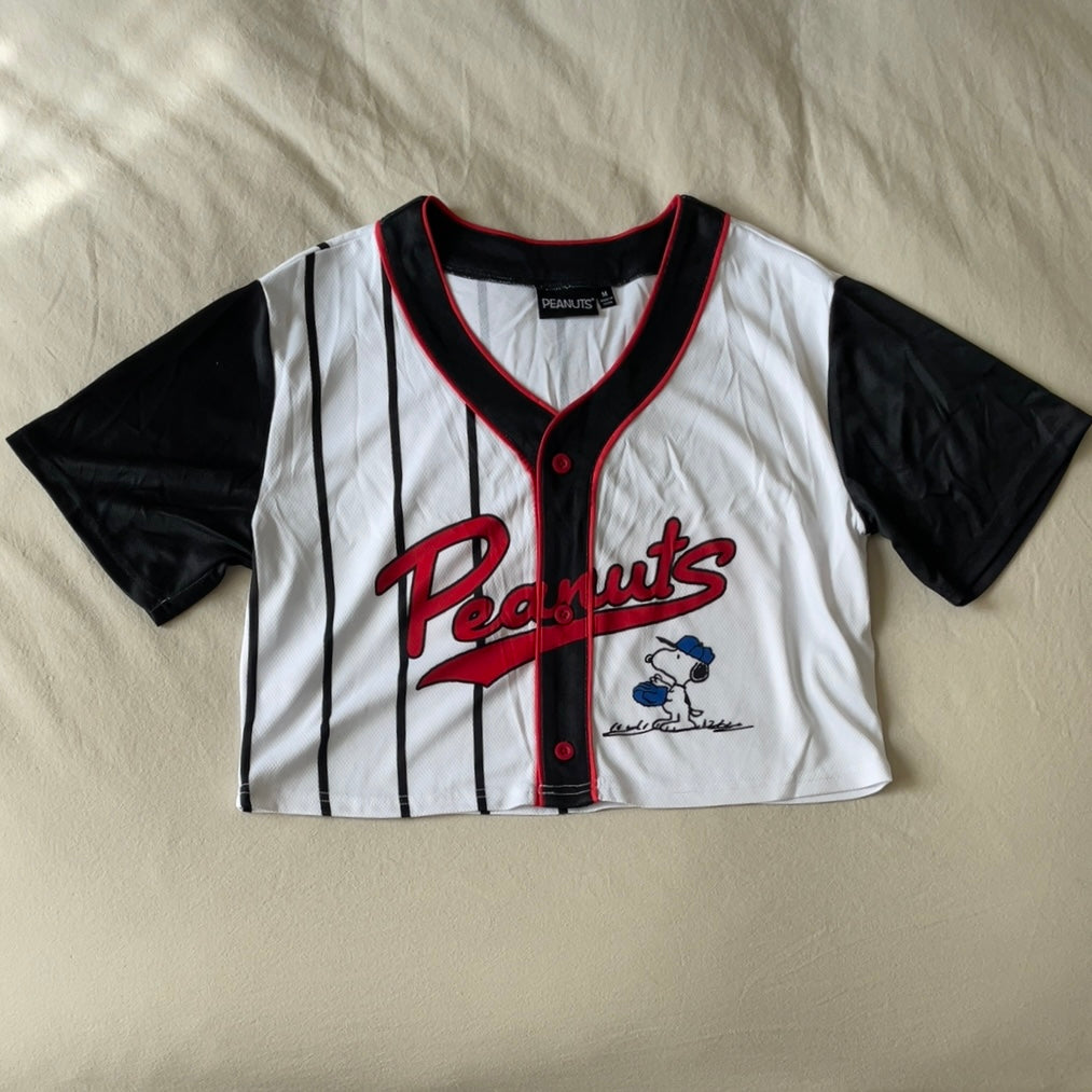 PEANUTS WOMEN'S CROPPED BASEBALL JERSEY [M]