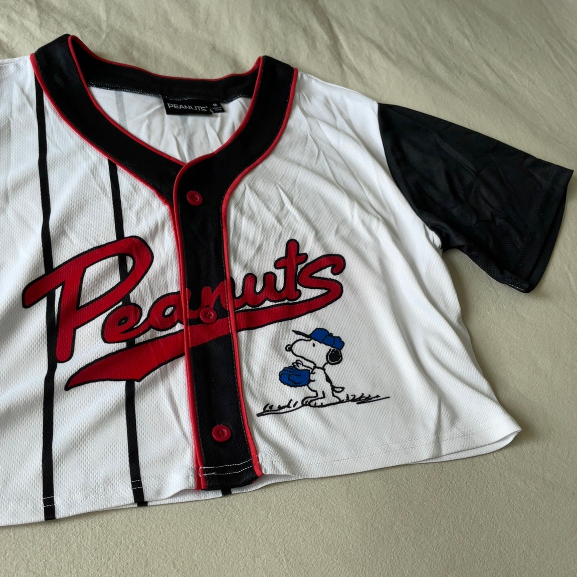 PEANUTS WOMEN'S CROPPED BASEBALL JERSEY [M]